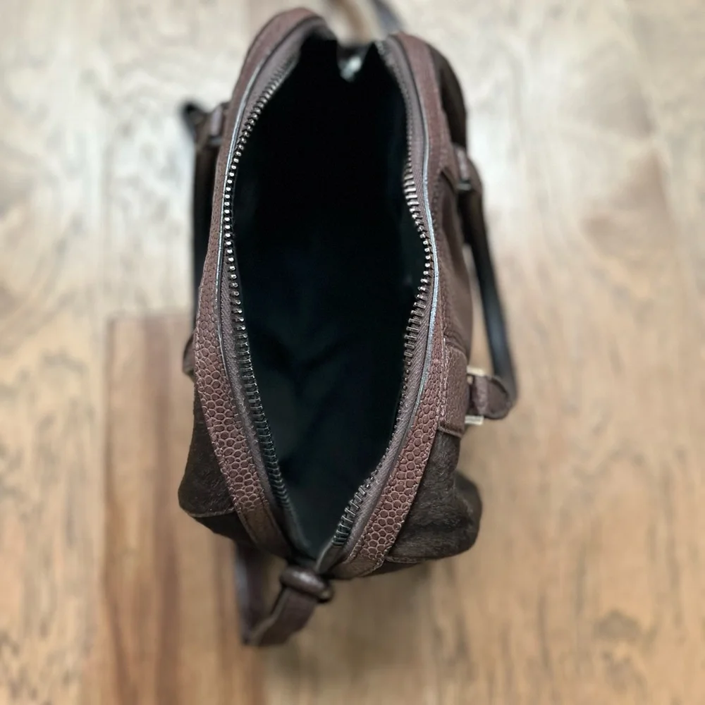 Lizard Embossed Calfskin Calf Hair Medium Lucrezia Tote Dark Brown